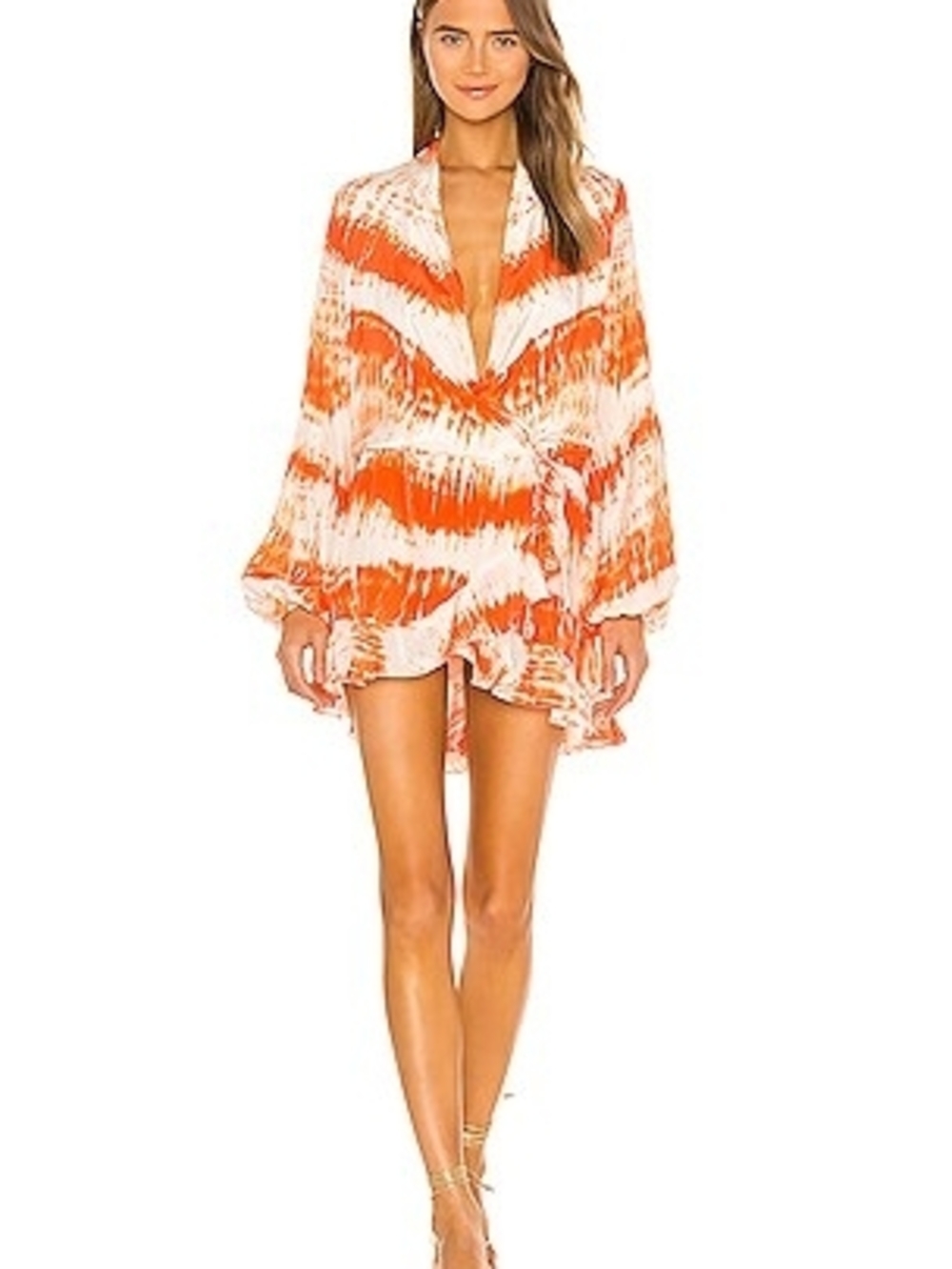 Revolve Rococo Sand Orange‎ Tie-Dye Ilios Wrap Dress Size S